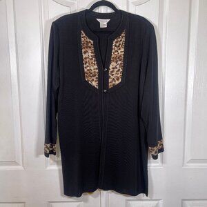 Exclusively MISOOK Black Leopard Print Cardigan Long Knit Sweater Jacket 2X